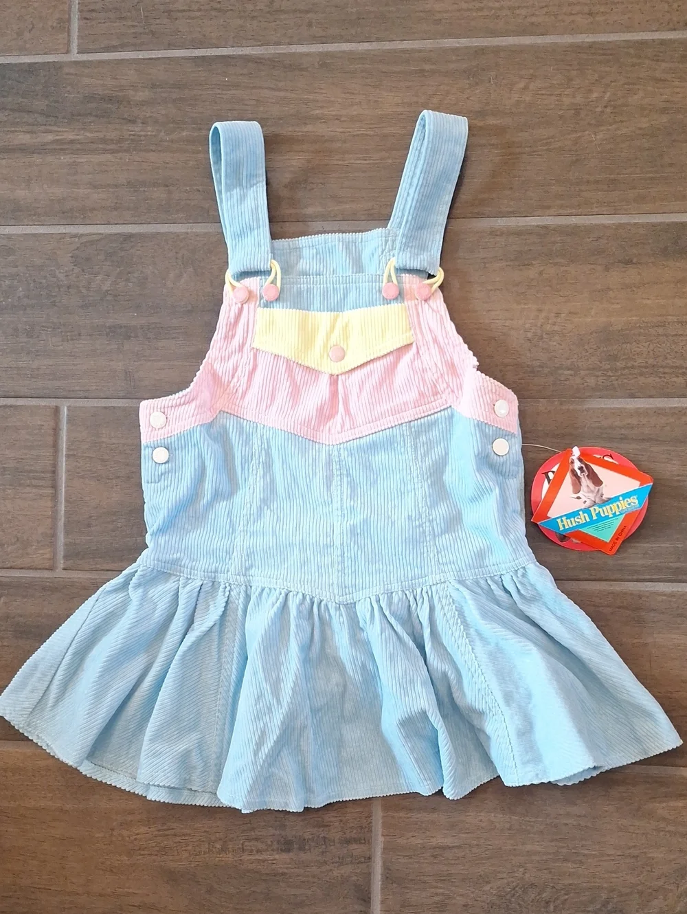 NWT Hush Puppies Old Stock Kids Corduroy Overall Dress Blue Pink Yellow Sz 6X